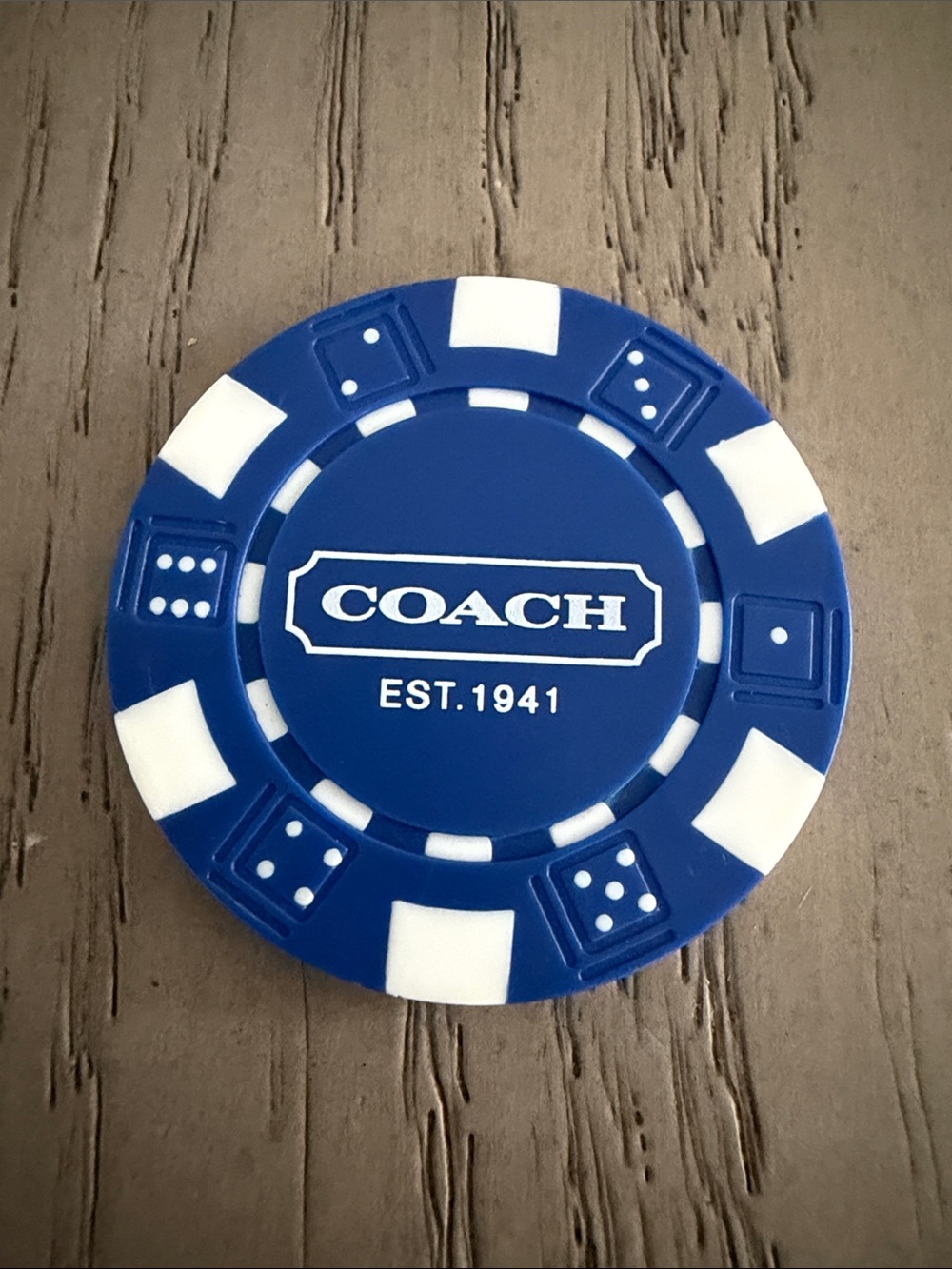 Collectable Coach Blue Poker Chip with White Accents